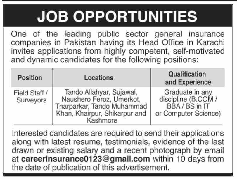 Jobs in Public Sector Organization Karachi